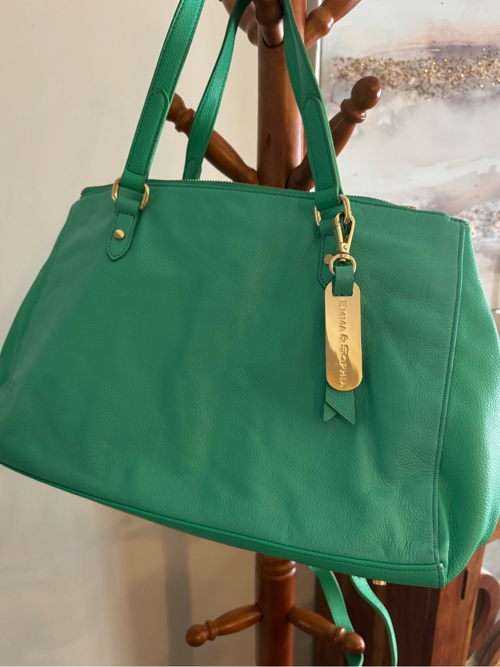 Emma & Sophia Kelly Green Leather Handbag Purse RARE Women's Purse Bag